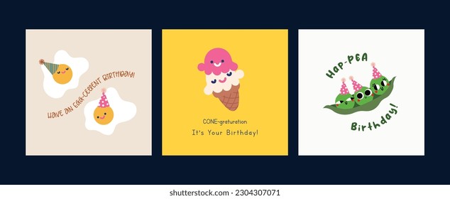 flat cute colorful fun design vector birthday card pun creative