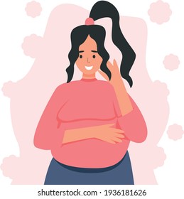 Flat cute colorful vector illustration of pregnant brown hair woman