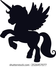Ilustración plana linda del unicornio de la silueta del diseño