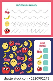 flat cute design vector colorful learning number tracing number counting collection