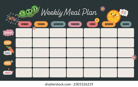 flat cute design vector meal journal weekly monthly planner