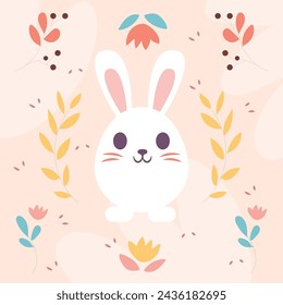 Flat cute easter bunny and element collection