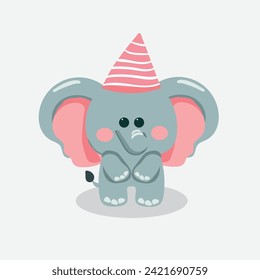 flat cute elephant cartoon set design birthday cute