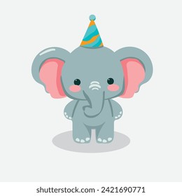 flat cute elephant cartoon set design birthday