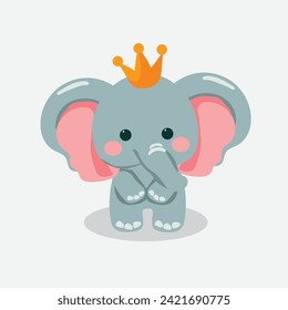 flat cute elephant cartoon set design birthday elements