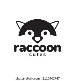 flat cute face raccoon logo design, vector graphic symbol icon sign illustration