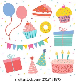 flat cute fun colorful design vector happy birthday cards