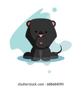Flat cute and funny cartoon black puma character with various emotion and face in blue abstract background for kids and children