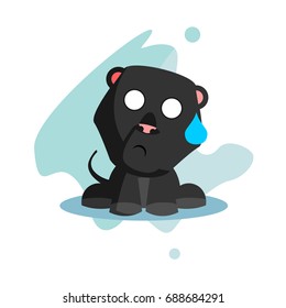 Flat cute and funny cartoon black puma character with various emotion and face in blue abstract background for kids and children