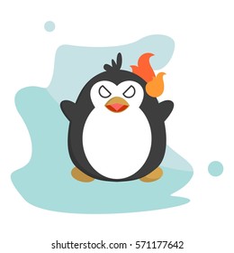 Flat cute and funny penguin cartoon angry with various face pose and emotion with blue background for kids education and children and shirt design