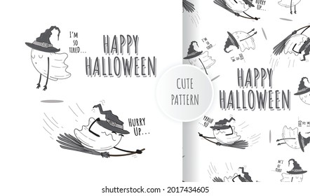 Ilustración de Halloween fantasma lindo plano con conjunto de patrones