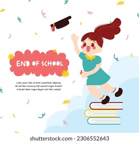 flat cute girl design vector back to school or happy graduation day