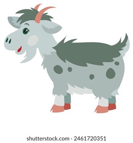 flat, cute gray goat with dark spots, isolated object on white background, vector illustration, eps