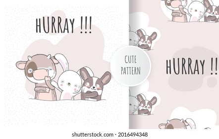 Flat cute happy animals illustration for kids