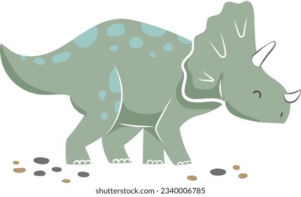 Flat Cute Happy Green Dinosaur Playing, Kids Illustration. Funny baby dino clip art, character design for kids. Vector character colorful cartoon for children. Styracosaurus