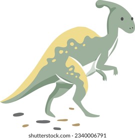 Flat Cute Happy Green Dinosaur Playing, Kids Illustration. Funny baby dino clip art, character design for kids. Vector character colorful cartoon for children. Parasaurolophus