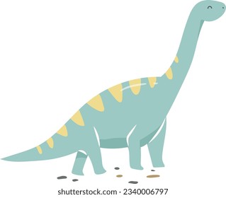 Flat Cute Happy Green Dinosaur Playing, Kids Illustration. Funny baby dino clip art, character design for kids. Vector character colorful cartoon for children. Diplodocus