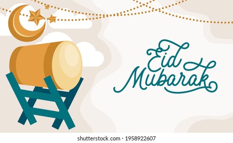 Flat Cute Illustration of Eid Mubarak Islamic Celebration
