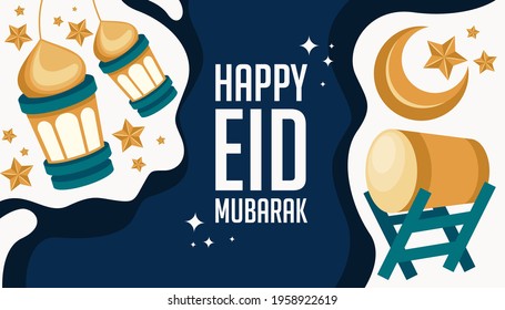 Flat Cute Illustration of Eid Mubarak Islamic Celebration