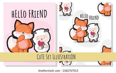 Flat cute illustration fox be love pattern set
