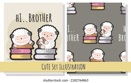 Flat cute illustration sheep on the book illustrations
