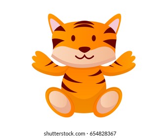 Flat Cute Innocent Stuffed Animal Plush Character Logo - Tiger