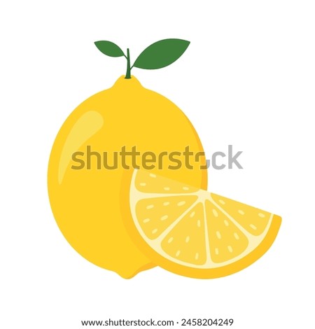 Flat cute lemon fruit wih leaf and half ripe lemon slice icon clipart  cartoon animated vector illustration design  banner and background element decoration isolated on white background
