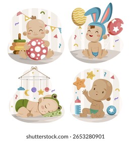Flat Cute Little Babies Set