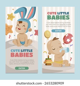 Flat Cute Little Babies vertikale Banner-Kollektion