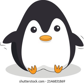 Flat cute little black penguin icon