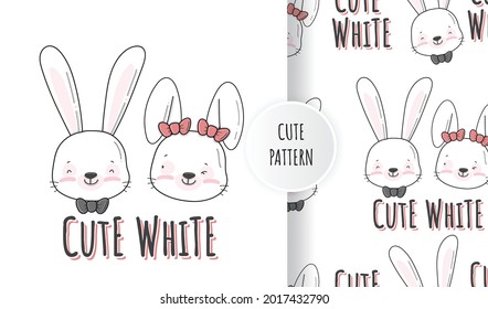 
Flat cute little bunny head animal illustration with seamless pattern