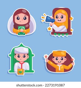 Flat cute people ramadan eid al-fitr illustration