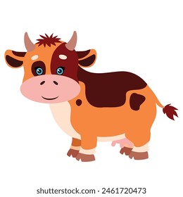 flat, cute red cow with brown spots, isolated object on white background, vector illustration, eps
