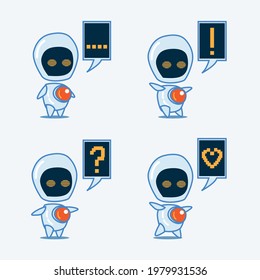 Flat cute robot with sign set vector illustration good for character collection