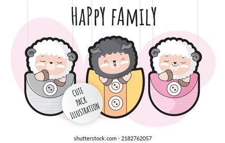 Flat cute set of baby sheep illustration for kids
