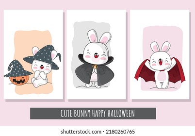 Un lindo conjunto de conejita feliz ilustración de personajes de Halloween para niños
