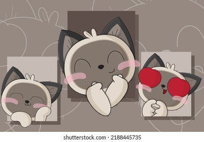 Flat cute set of card baby cat illustration for kids
