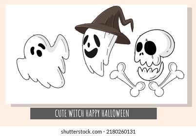 Flat cute set of ghost character happy halloween illustration for kids
