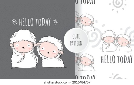 Flat cute sheep and friend illustration for kids