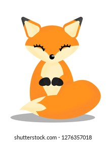 Flat cute smiling fox illustration with noize texture on white background
