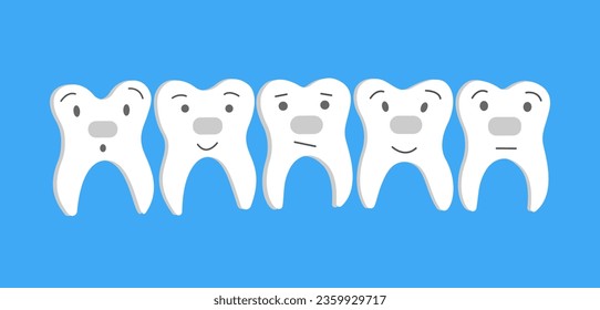 Dentaduras planas después de cepillar el tratamiento. Atención odontológica. Concepto de higiene bucal para niños para odontología pediátrica. Limpieza de dientes y prevención. Ilustración del dibujo de la mano del vector