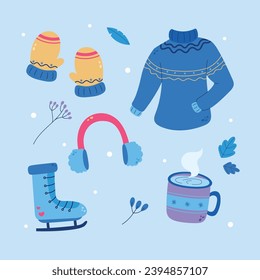 Flat cute winter elements doodle illustration