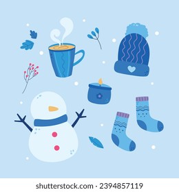 Flat cute winter elements doodle illustration