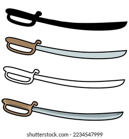 Flat cutlass pirate sword icon set collection. Isolated on white. Weapon, pirate, blade, tool, sword, cutlass, icon, logo, vector illustration. 