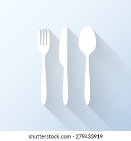 Flat cutlery set icon with long shadow. Vector illustration