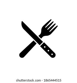 Flat Cutlery Symbol. Simple Crossed Knife and Fork for Restaurant Branding.