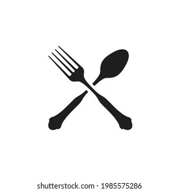 Flat Cutlery Symbol. Simple Crossed Spoon and Fork for Food Branding.