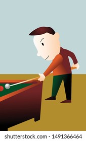 Flat Cutout Illustration Of A Man Shooting Pool/billiards