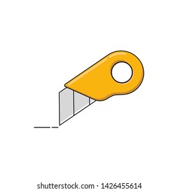 Flat Cutter knife yellow icon on white background - Vector