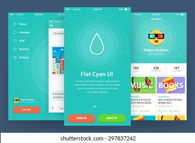 Flat Cyan Ui (3 screen) - Walkthrough, Navigation, Profile (Blog)